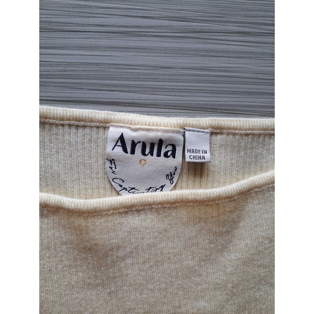 Womens Arula Pmus Size 3XL Ivory Top Sheer Smocked Puff Sleeve Shimmer Knit Boho - Picture 5 of 9